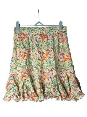 LOFT Petites A-Line Skirt XSP Ruffle Hem Elastic Waist Pastel Spring Floral New